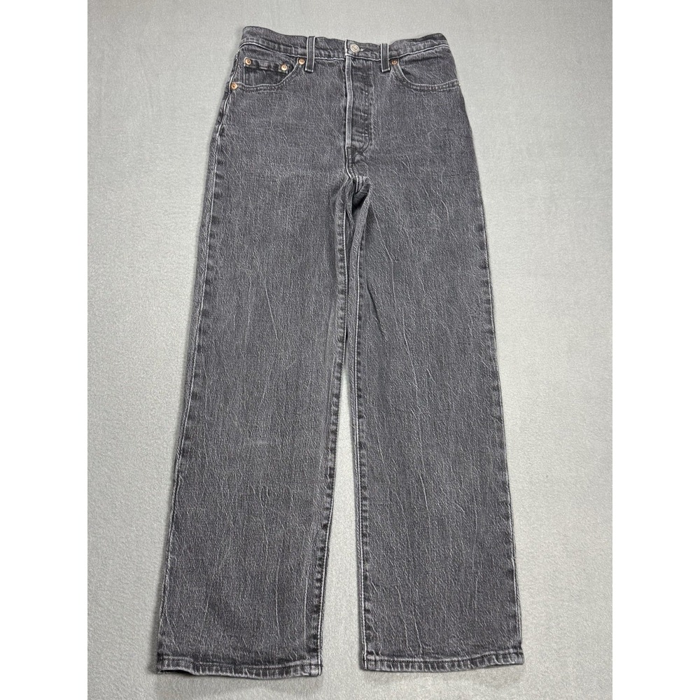 Levis Ribcage Straight Ankle Jeans Womens 26x27 High Rise Premium Denim Black